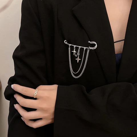 Nu Goth Four-Point Star Sculptural Brooch Suit