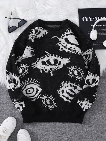 Nu Goth All-Seeing Eyes Jacquard Knit Sweater