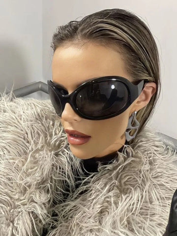 Cyber Goth Wraparound Oval Shield Sunglasses