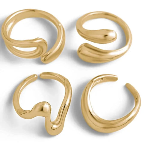 Nu Goth Liquid Mercury Wave Ring Set