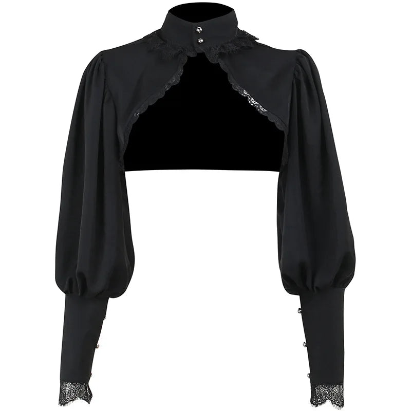 Victorian Goth Midnight Lace Lantern Sleeve Crop Top