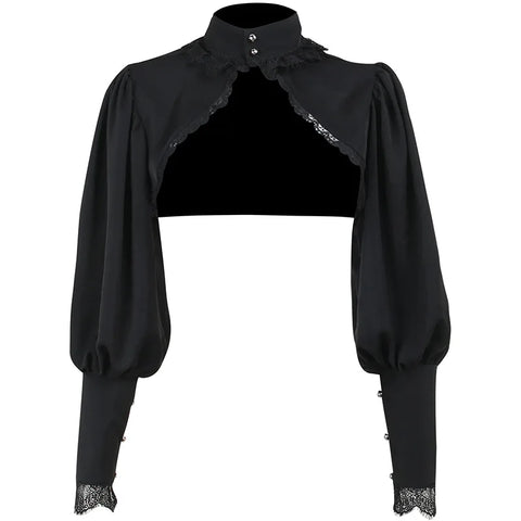 Victorian Goth Midnight Lace Lantern Sleeve Crop Top