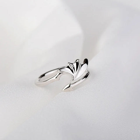 Goth Folded Angel Wings Silver Open Ring