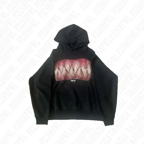 Goth DIE13 Bare Teeth Graphic Hoodie Tshirt