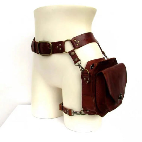 Goth Cognac Leather Hip & Thigh Utility Bag