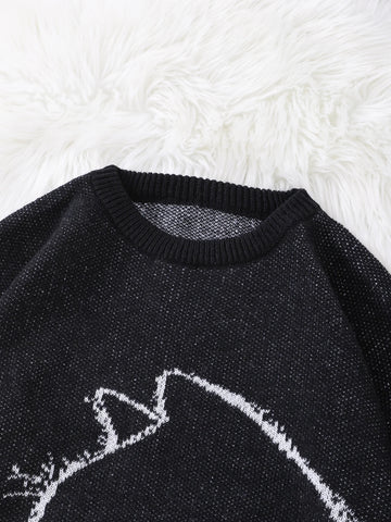 Nu Goth Howling Cat Jacquard Knit Sweater