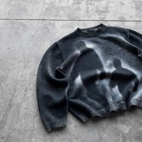 Goth Shadow Figure Bleach-Washed Knit Top