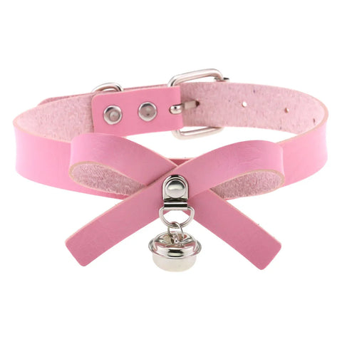 Pastel Goth Pink Leather O-Ring Choker Necklace Collection