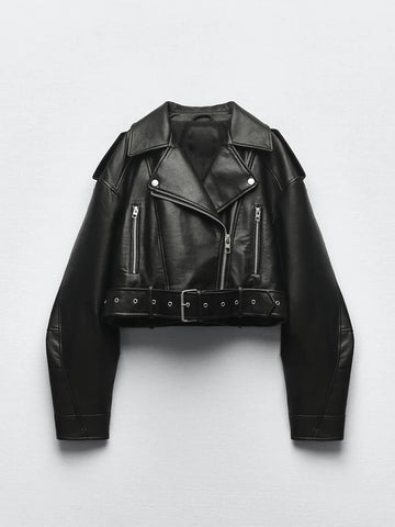 Goth Cropped Moto Coat in Obsidian Black