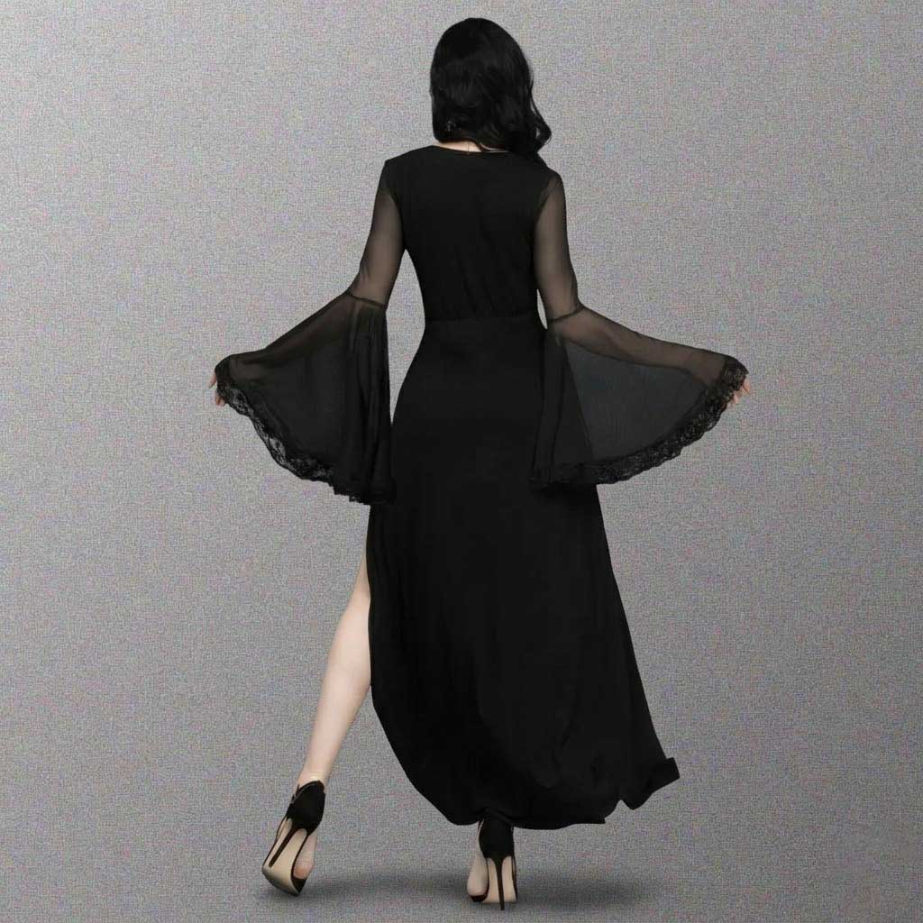 Gothic Dress with black lace flare sleeve