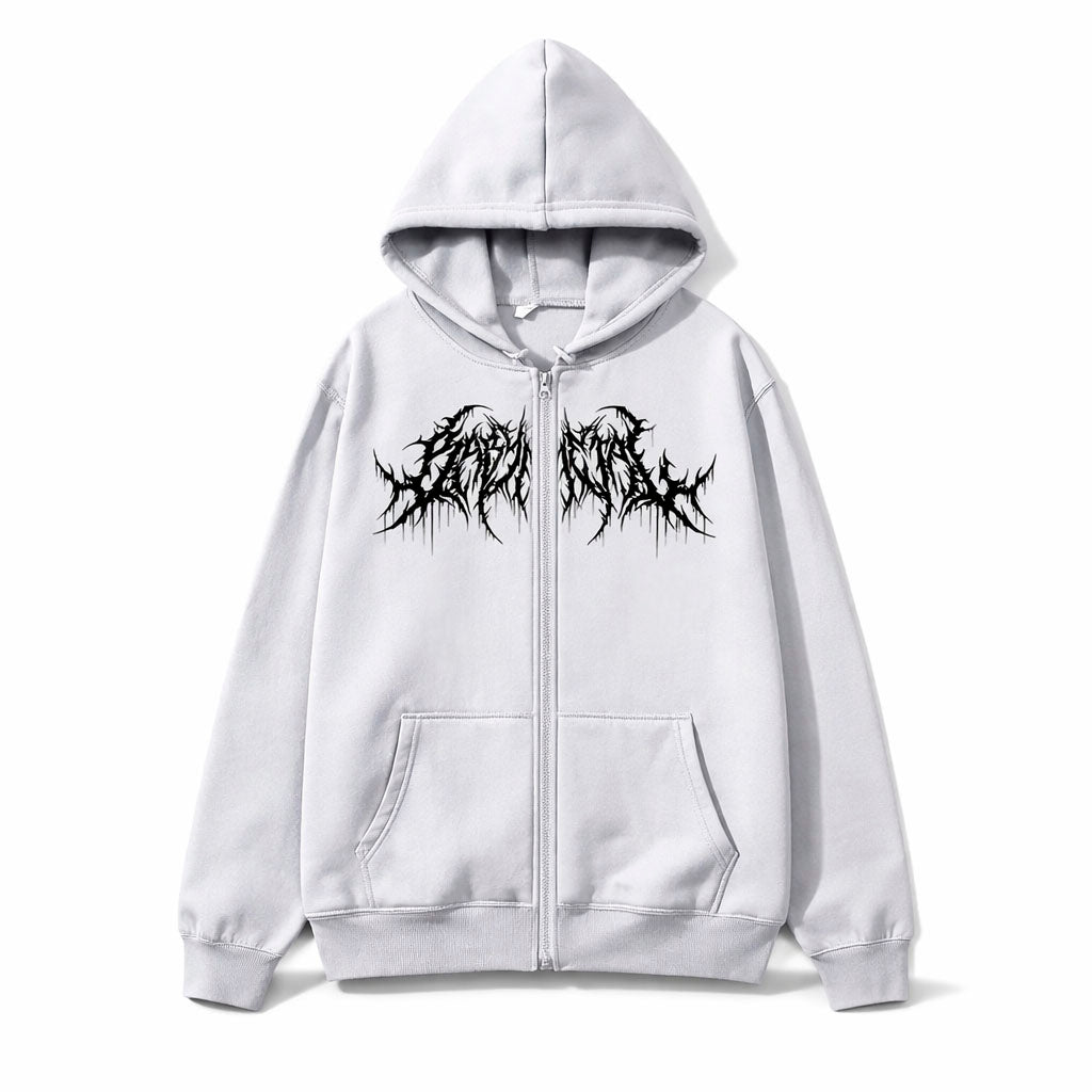 Gothic Hoodie with black metal graphic zip-up
