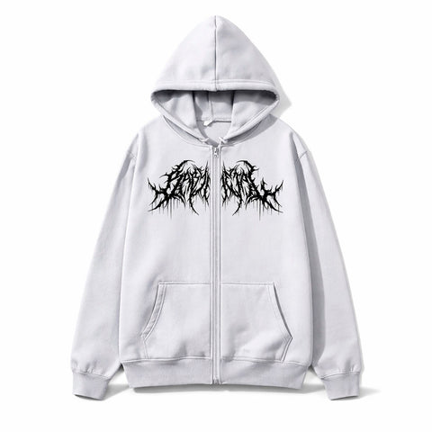 Gothic Hoodie with black metal graphic zip-up