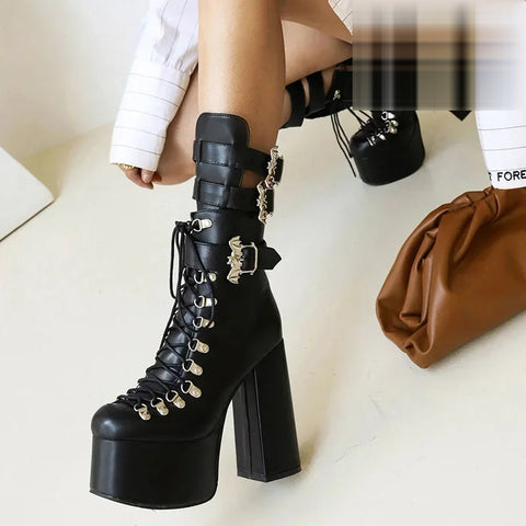 Cyber Goth Bat-Wing Platform Boot