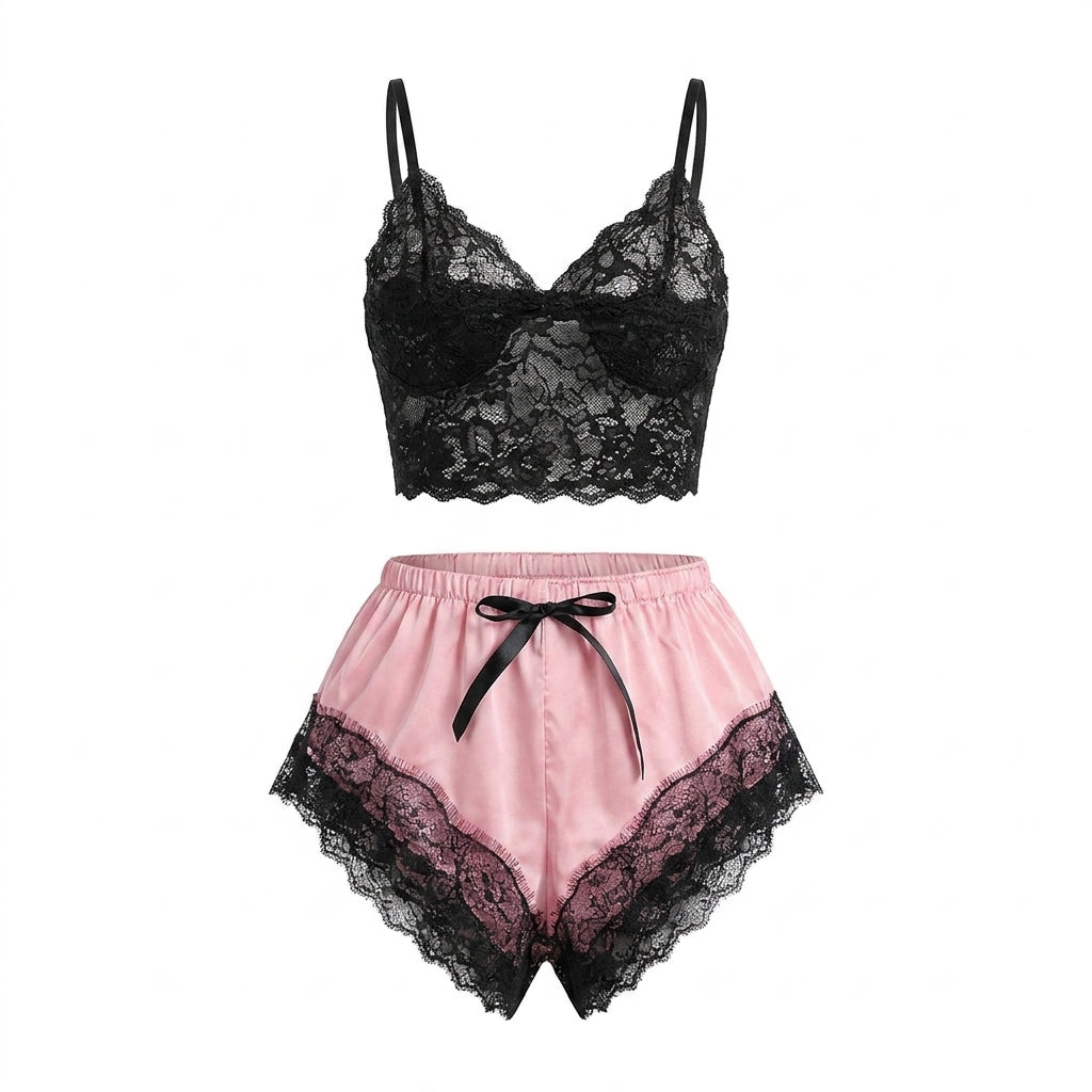 Pastel Goth Noir Rose Lace Set