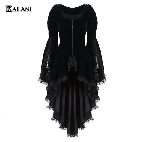 Victorian Goth Velvet Requiem Asymmetric Dress