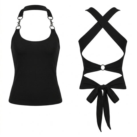 Goth O-Ring Hardware Cross-Back Top
