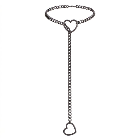 Goth Double Heart Lariat Chain Necklace