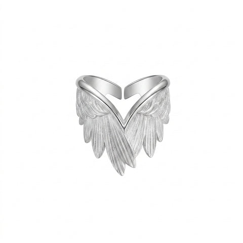 Goth Folded Angel Wings Silver Open Ring