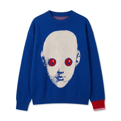 Nu Goth Red-Eyed White Cat Knit Sweater