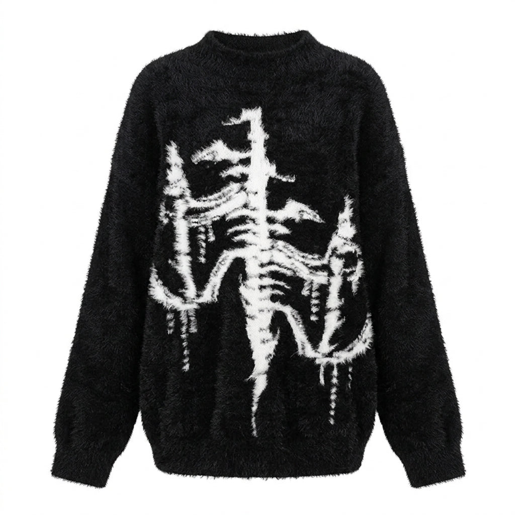 Goth Skeleton X-Ray Fuzzy Knit Top