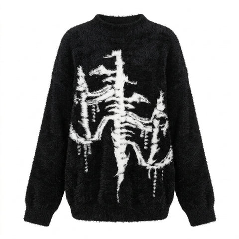 Goth Skeleton X-Ray Fuzzy Knit Top
