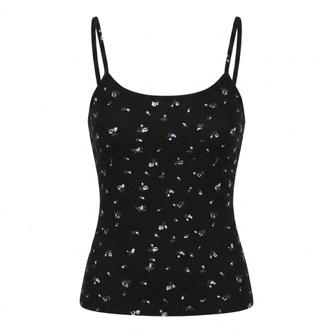 Goth Black Cat Print Spaghetti Strap Mini Top