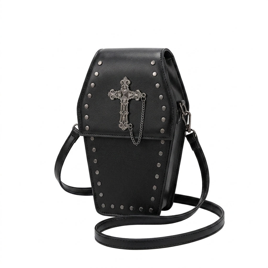 Goth Coffin Cross Rivet Crossbody Bag