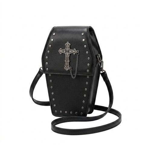Goth Coffin Cross Rivet Crossbody Bag