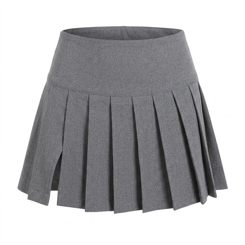 Nu Goth Dropped-Waist Pleated Mini Skirt in Storm Grey