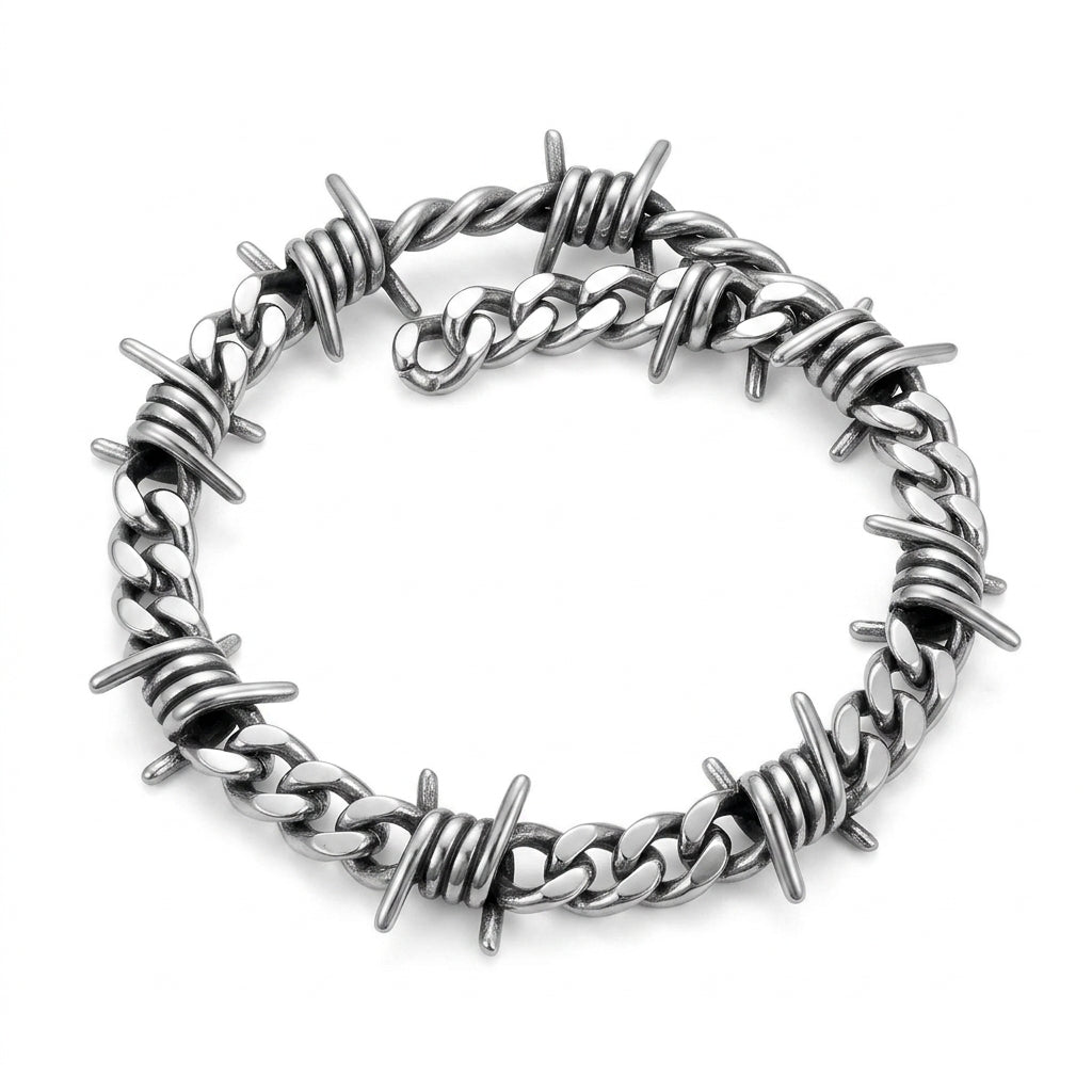 Goth Barbed Wire Thorn Chain Bracelet in Stainless Steel