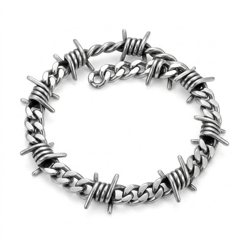 Goth Barbed Wire Thorn Chain Bracelet in Stainless Steel