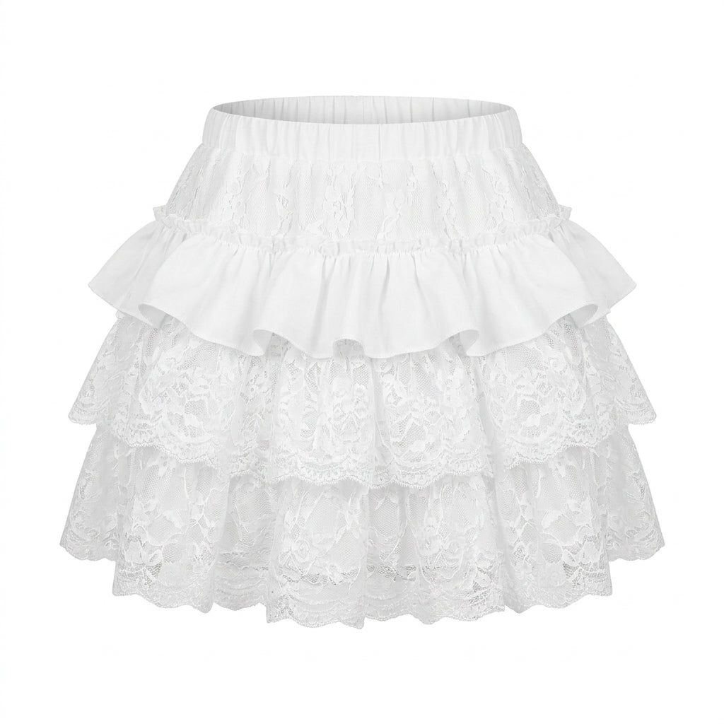 Pastel Goth Blessed in White Ruffled Lace Skirt