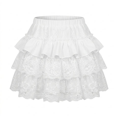 Pastel Goth Blessed in White Ruffled Lace Skirt