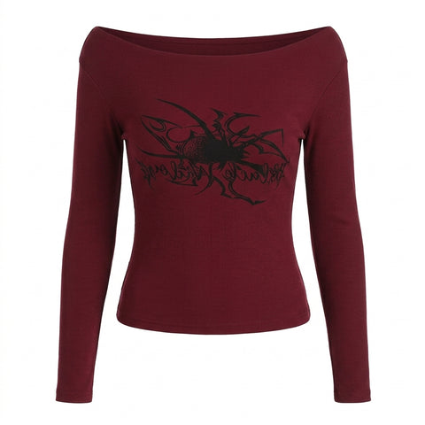 Mall Goth Tribal Spider Off-Shoulder T-Shirt