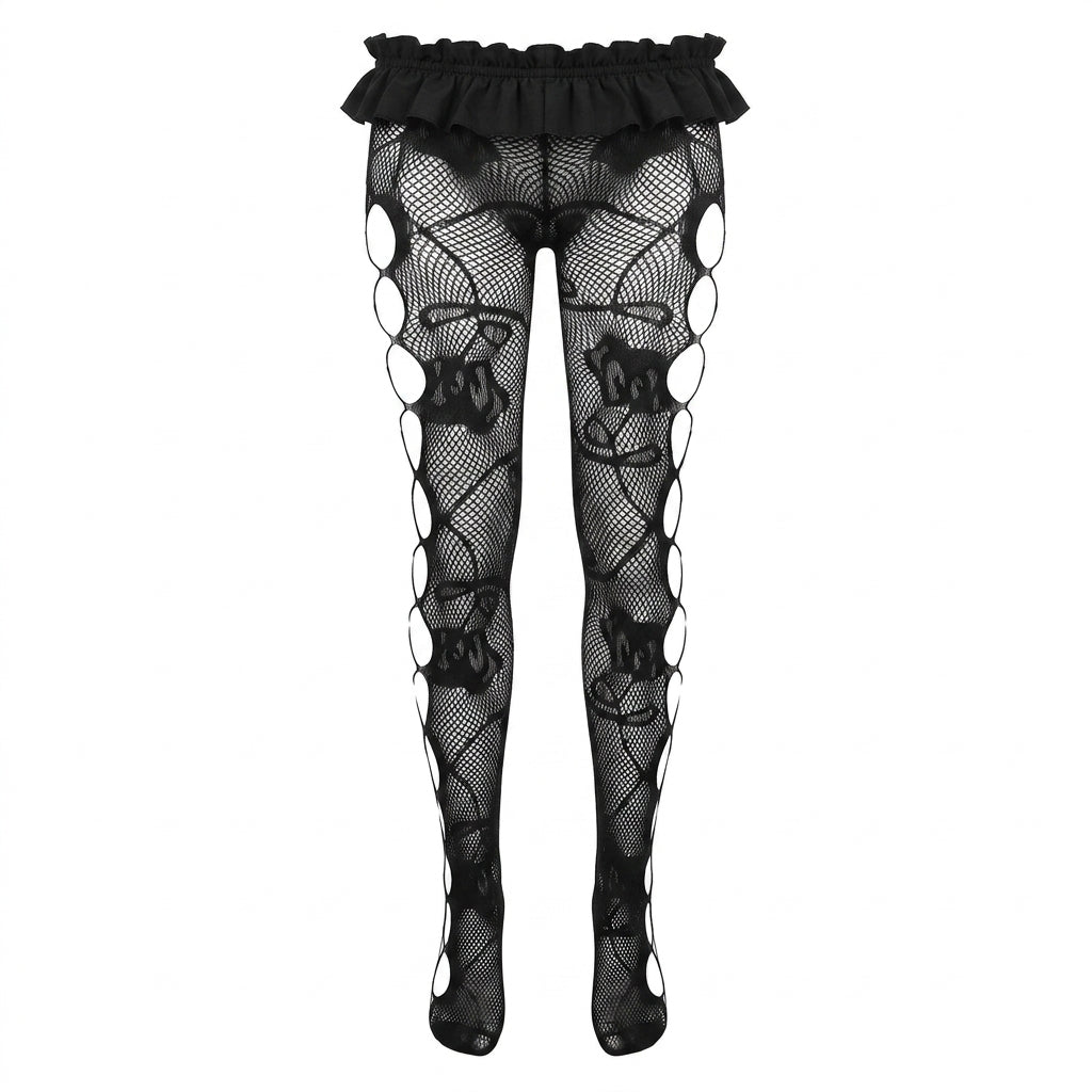 Goth Mixed Mesh Rose Hollow Leggings