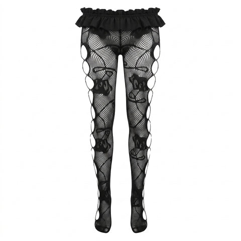 Goth Mixed Mesh Rose Hollow Leggings