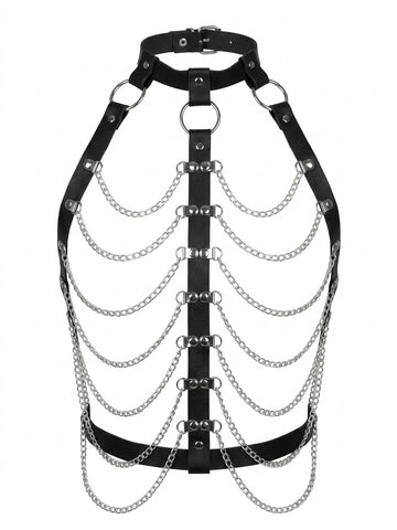 Goth Cascading Chain & Leather Body Corset Harness