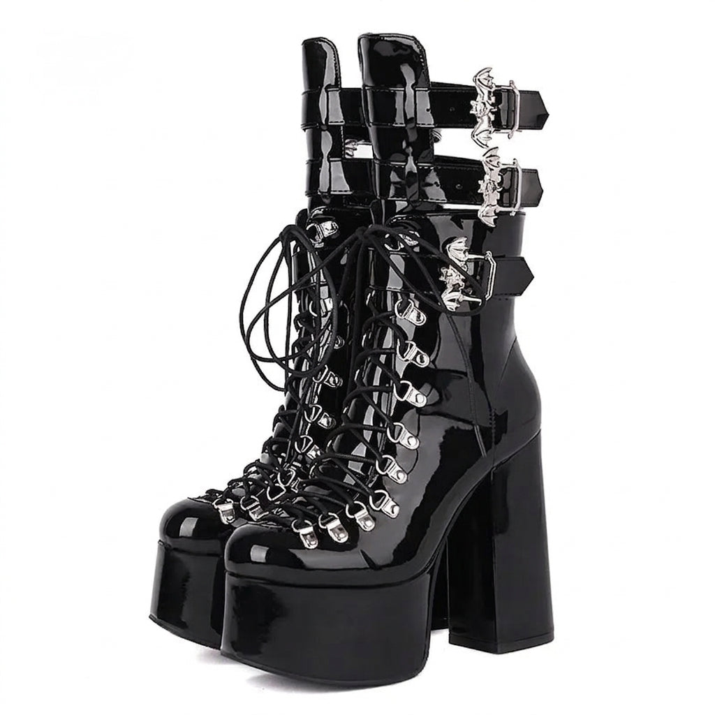 Cyber Goth Bat-Wing Platform Boot