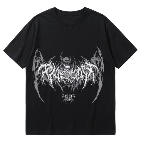 Goth Death Metal Bat Skull Oversized Tshirt
