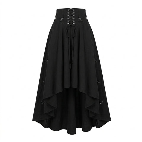 Goth Corset-Ring Midi Skirt with Detachable Ruffle Layer