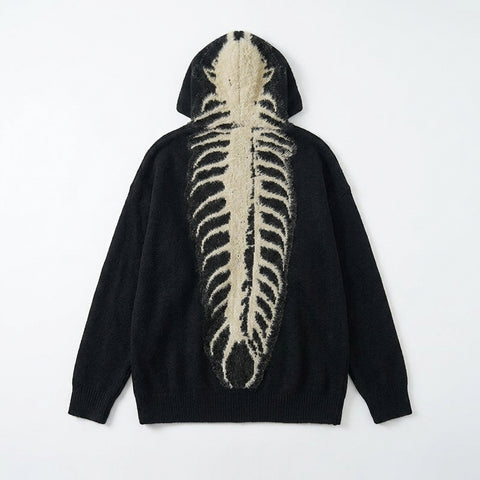 Goth Spine Knit Oversized Hoodie Jacket