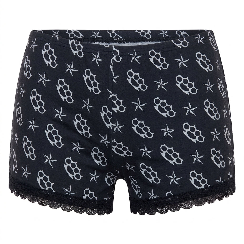 Goth Knuckleduster Lace-Trim Shorts