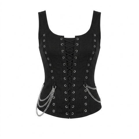 Goth Lace-Up Corset Flare Pants
