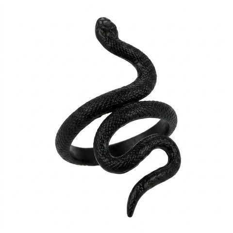 Goth Matte Black Serpent Wrap Ring