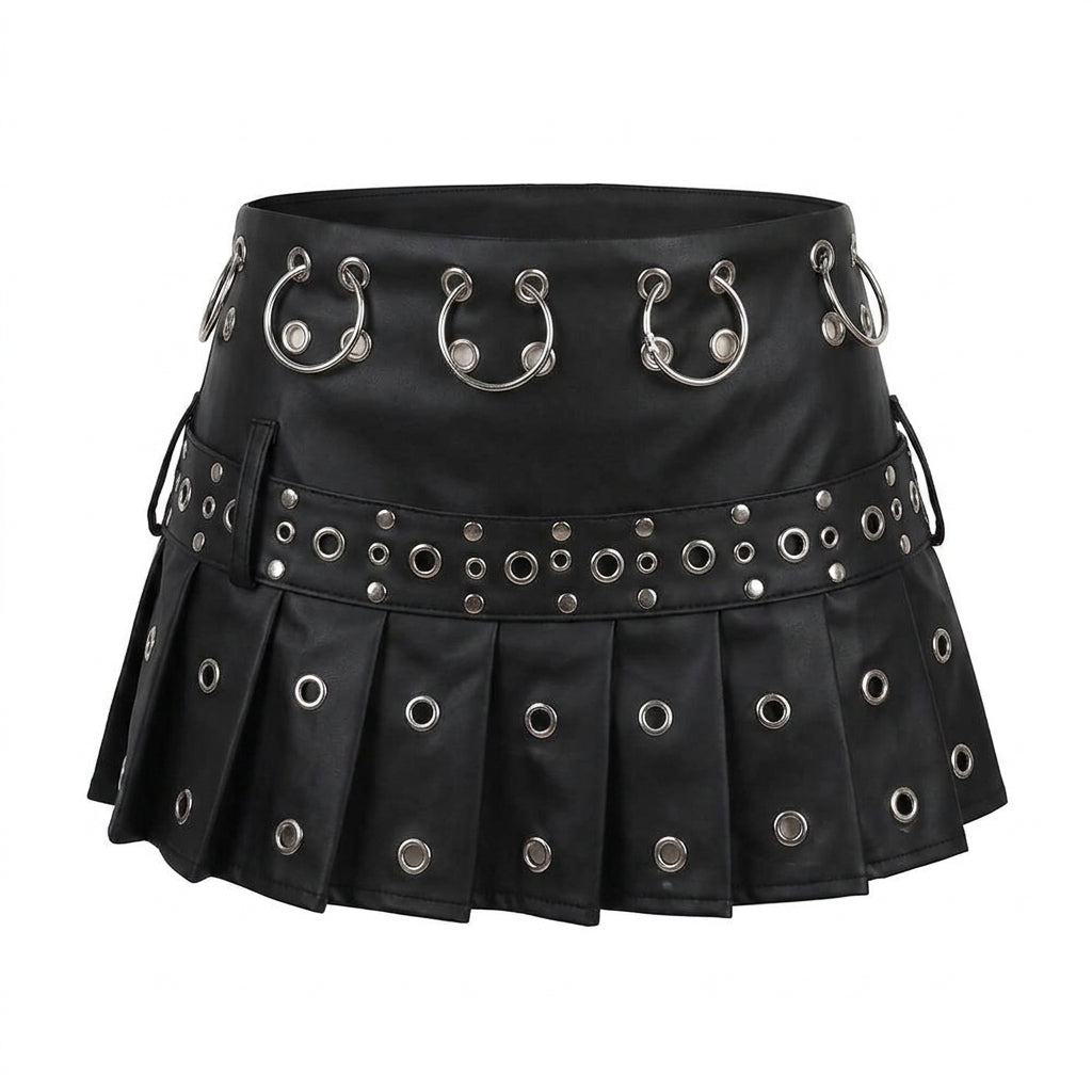 Cyber Goth Eyelet Storm Pleated Mini Skirt