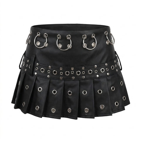Cyber Goth Eyelet Storm Pleated Mini Skirt