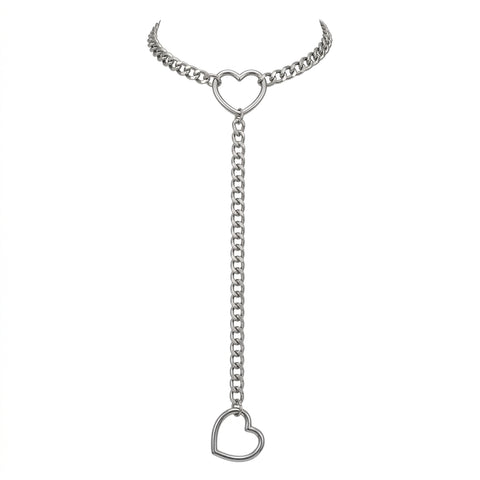 Goth Double Heart Lariat Chain Necklace