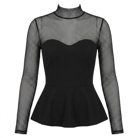Goth Midnight Sweetheart Mesh Peplum Blouse