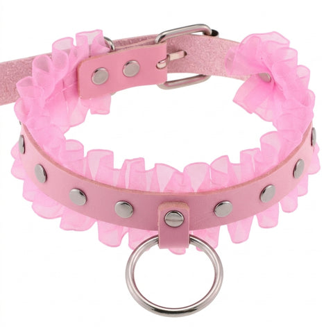 Pastel Goth Pink Leather O-Ring Choker Necklace Collection
