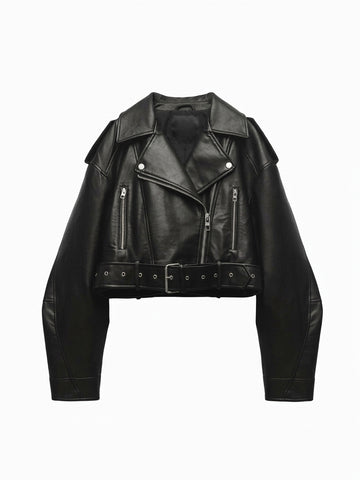Goth Cropped Moto Coat in Obsidian Black